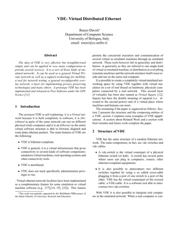 VDE: Virtual Distributed Ethernet