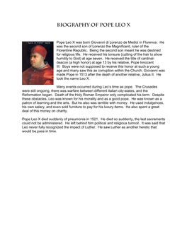 Biography of Pope Leo X