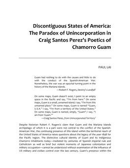 Discontiguous States of America: the Paradox of Unincorporation in Craig Santos Perez’S Poetics of Chamorro Guam