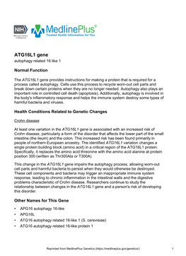 ATG16L1 Gene Autophagy Related 16 Like 1