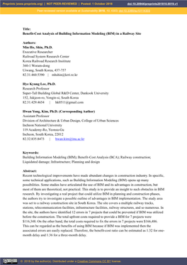 Title: Benefit-Cost Analysis of Building Information Modeling (BIM) in a Railway Site