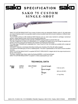 Specification Sako 75 Custom Single-Shot