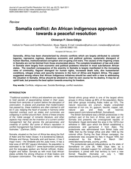 Somalia Conflict: an African Indigenous Approach Towards a Peaceful Resolution