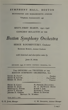 Boston Symphony Orchestra Concert Programs, Season 61,1941-1942, Subscription