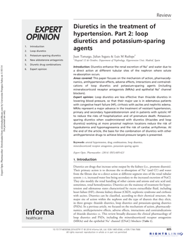 Loop Diuretics and Potassium-Sparing Agents (Including Mineralocorticoid Receptor Antagonists (Mras) and Epithelial Na+ Channel Blockers)