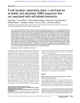 T-Cell Receptor Repertoires Share a Restricted Set of Public and Abundant CDR3 Sequences That Are Associated with Self-Related Immunity