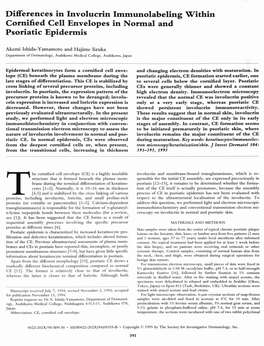 Differences in Involucrin Immunolabeling Within Cornified Cell Envelopes in Nornlal and Psoriatic Epidermis