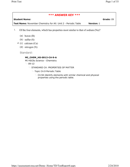 ANSWER KEY *** of the Four Elements, Which Has Properties