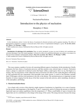 Introduction to the Physics of Nucleation