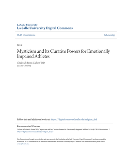 Mysticism and Its Curative Powers for Emotionally Impaired Athletes Chadwick Fionn Carlton Thd La Salle University