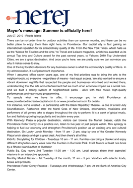 Mayor's Message: Summer Is Officially Here!