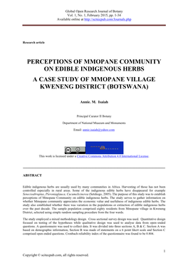 Perceptions of Mmopane Community on Edible Indigenous Herbs a Case Study of Mmopane Village Kweneng District (Botswana)