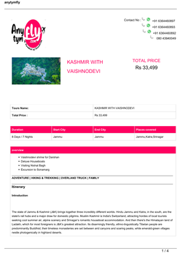 KASHMIR with VAISHNODEVI Rs 33,499