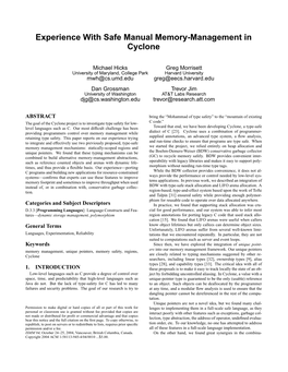 Experience with Safe Manual Memory-Management in Cyclone