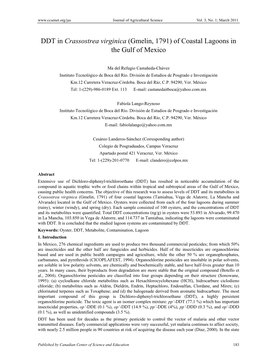 DDT in Crassostrea Virginica (Gmelin, 1791) of Coastal Lagoons in the Gulf of Mexico