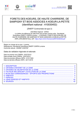 FORETS DES KOEURS, DE HAUTE CHARRIERE, DE SAMPIGNY ET BOIS ASSOCIES a KOEUR-LA-PETITE (Identifiant National : 410030452)