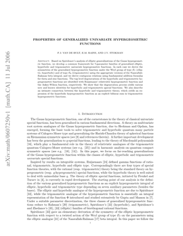 PROPERTIES of GENERALIZED UNIVARIATE HYPERGEOMETRIC FUNCTIONS 3 Relations of the Hyperbolic Hypergeometric Function