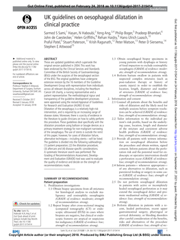 UK Guidelines on Oesophageal Dilatation in Clinical Practice