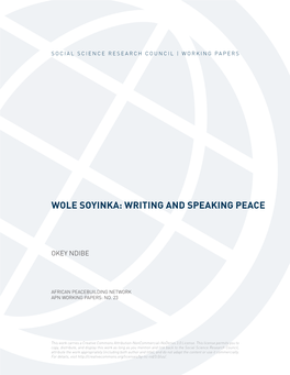 Wole Soyinka: Writing and Speaking Peace