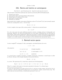 01B. Norms and Metrics on Vectorspaces 1. Normed Vector Spaces