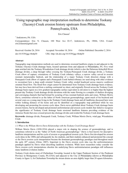 Using Topographic Map Interpretation Methods to Determine Tookany (Tacony) Creek Erosion History Upstream from Philadelphia, Pennsylvania, USA