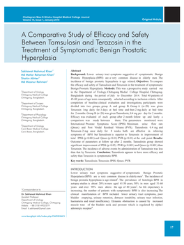 A Comparative Study of Efficacy and Safety Between Tamsulosin and Terazosin in the Treatment of Symptomatic Benign Prostatic Hyperplasia