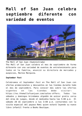 Mall of San Juan Celebra Septiembre Diferente Con Variedad De Eventos