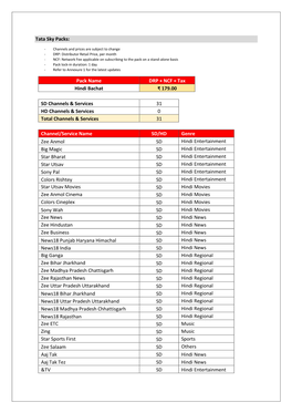 Tata Sky Packs: Pack Name DRP + NCF + Tax Hindi Bachat ₹ 179.00