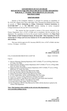 Floor, Vikas Bhawan, Ip Estate, New Delhi-110002 Sanction Order