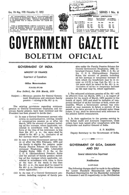 OFICIAL -= GOVERNMENT of INDIA Sion Under Tbe Family Pension Scheme for Central Government Employees, 1964, Li­ Beralised Pension Rules, 1950, C