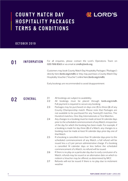 County Match Day Hospitality Packages Terms & Conditions