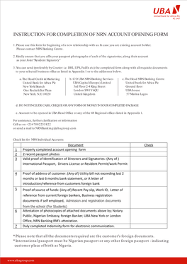 Instruction for Completion of Nrn Account Opening Form