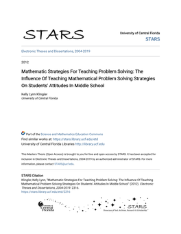 The Influence of Teaching Mathematical Problem Solving Strategies on Students’ Attitudes in Middle School