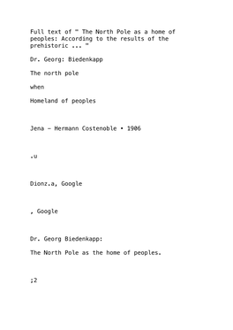 Der Nordpol Als Völkerheimat- Nach Den Ergebnissen Der