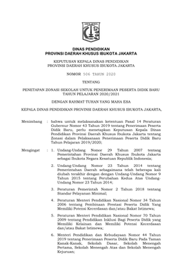 Dinas Pendidikan Provinsi Daerah Khusus Ibukota Jakarta Nomor 506 Tahun 2020