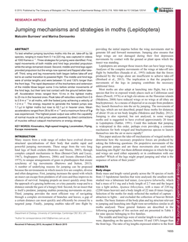 Jumping Mechanisms and Strategies in Moths (Lepidoptera) Malcolm Burrows* and Marina Dorosenko