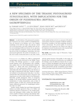 A New Specimen of the Triassic Pistosauroid Yunguisaurus, With