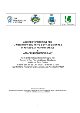 Accordo Territoriale Per L'ambito Produttivo Sovracomunale Di Altedo