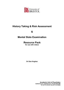 History Taking & Risk Assessment & Mental State Examination Resource
