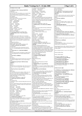 Radio 7 Listings for 5 – 11 July 2008 Page 1 of 6 SATURDAY 05 JULY 2008 'A Certain Age' with a Vivid Imagination