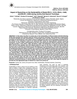 Impact of Quenching on the Hardenability of Steels EN-3 (~1015), EN-8 (~1040) and EN-24 (~4340) During Jominy End Quench Technique Esther T