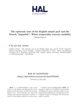 The Epistemic Uses of the English Simple Past and the French ”Imparfait”: When Temporality Conveys Modality Adeline Patard