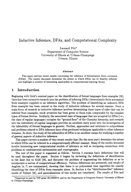 Inductive Inference, Dfas, and Computational Complexity