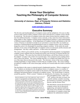 Know Your Discipline: Teaching the Philosophy of Computer Science