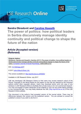 How Political Leaders in Serbia Discursively Manage Identity Continuity and Political Change to Shape the Future of the Nation