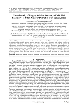 Phytodiversity of Raiganj Wildlife Sanctuary (Kulik Bird Sancturay) of Uttar Dinajpur District in West Bengal, India