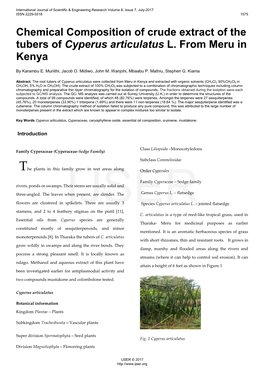 Chemical Composition of Crude Extract of the Tubers of Cyperus Articulatus L