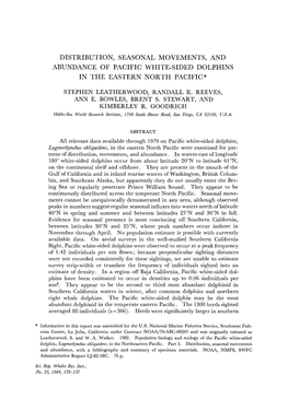 Distribution, Seasonal Movements, and Abundance of Pacific White-Sided Dolphins in the Eastern North Pacific*