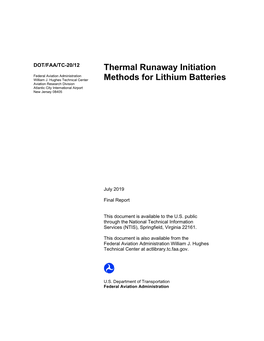 Thermal Runaway Initiation Federal Aviation Administration William J