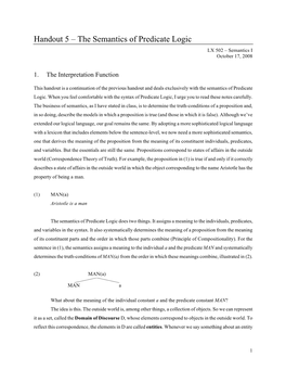 Handout 5 – the Semantics of Predicate Logic LX 502 – Semantics I October 17, 2008